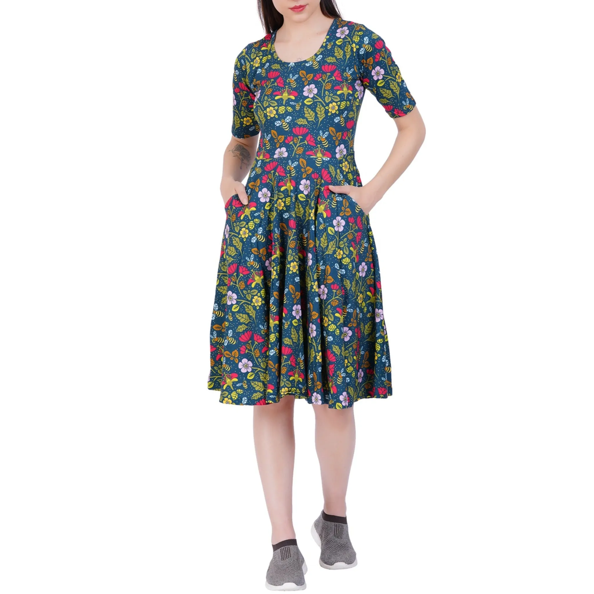 Pollinator Elbow Sleeves Twirl Dress