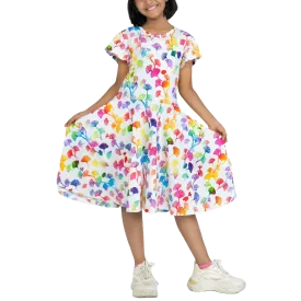 Rainbow Ginkgo Leaves Kids Twirl Dress