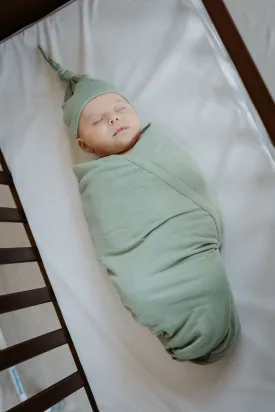 Sage Swaddle Blanket & Newborn Hat Set