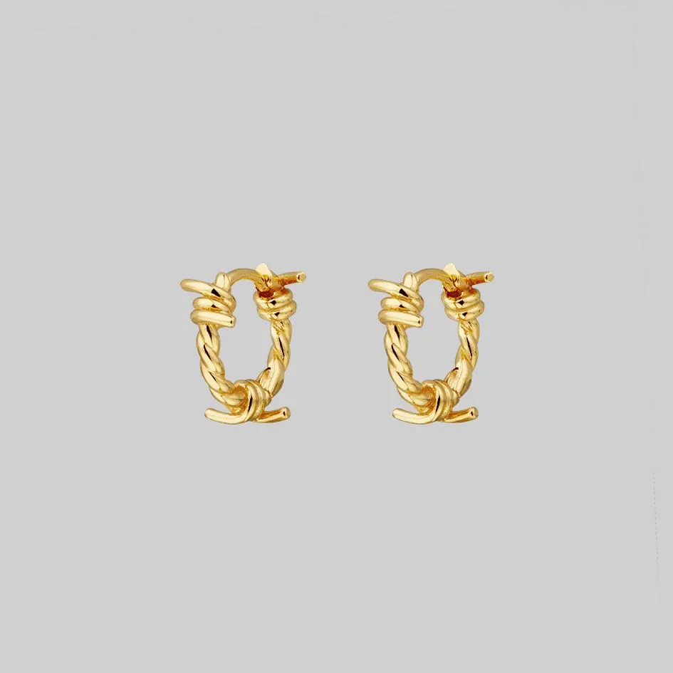 SURVIVAL. Symbolic Barbed Wire Clicker Hoop Earrings - Gold