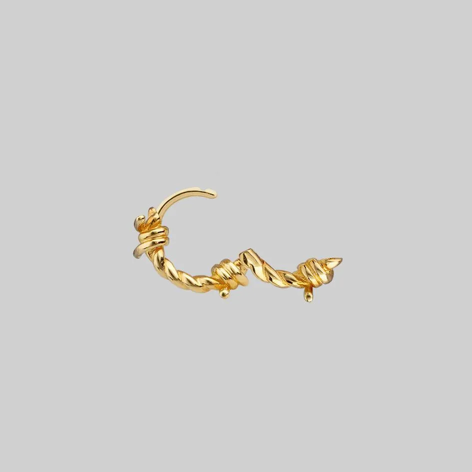 SURVIVAL. Symbolic Barbed Wire Clicker Hoop Earrings - Gold