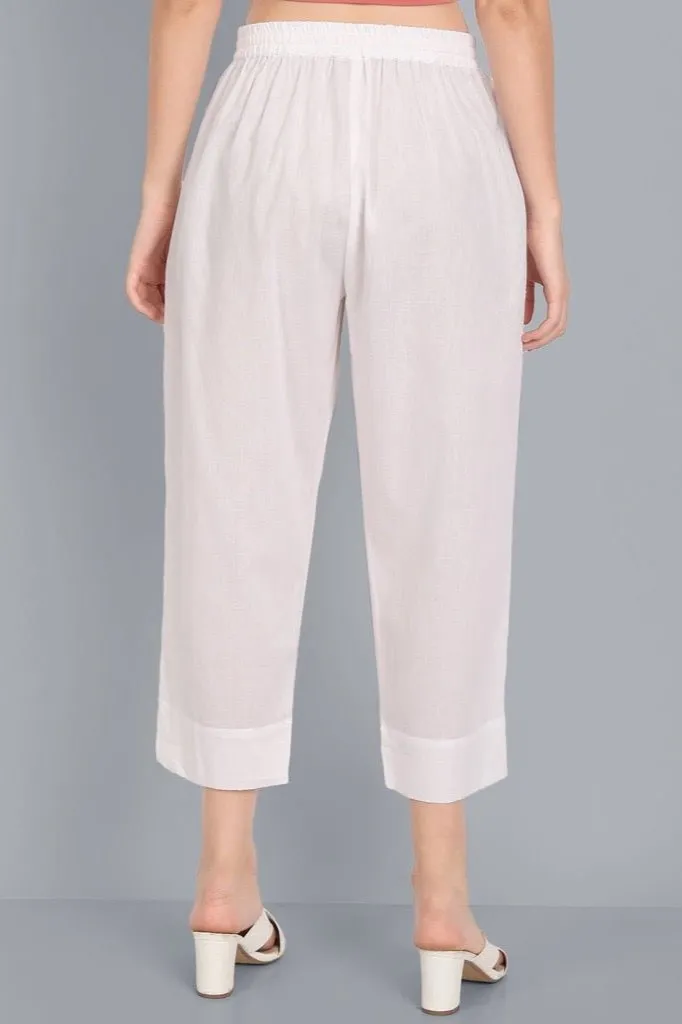 White Basic Straight Palazzo Pant with Pockets