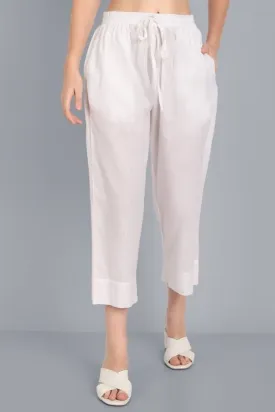 White Basic Straight Palazzo Pant with Pockets