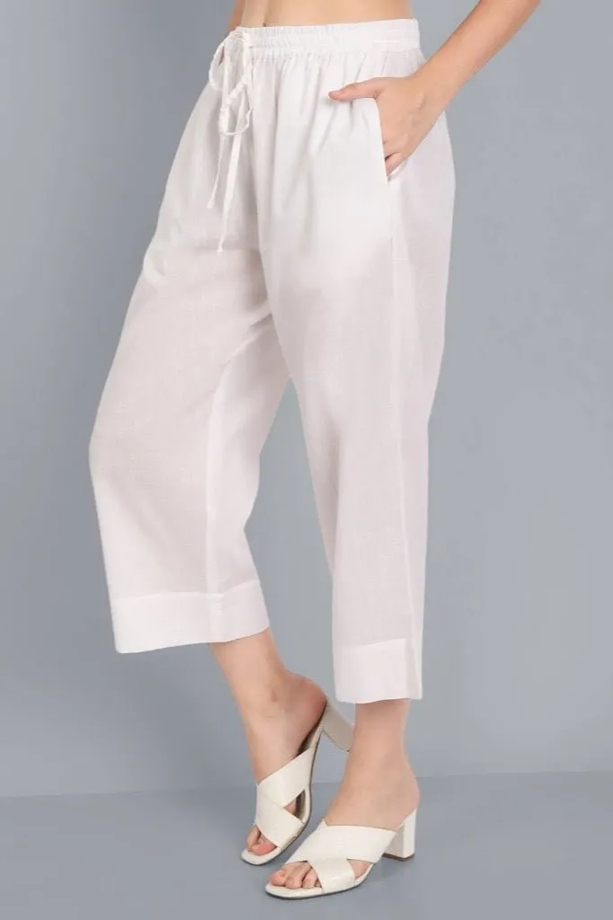 White Basic Straight Palazzo Pant with Pockets