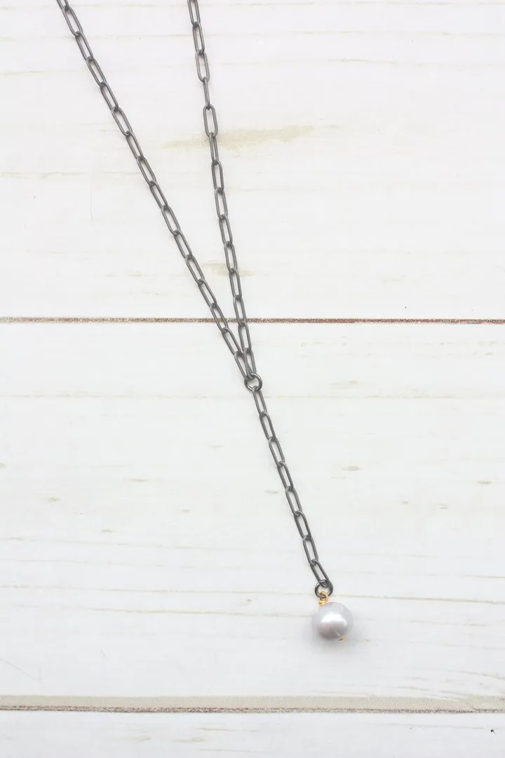 Y-DROP PAPERCLIP NECKLACE | MINI PEARL CHARM