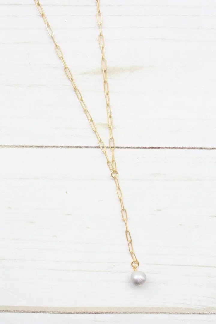 Y-DROP PAPERCLIP NECKLACE | MINI PEARL CHARM