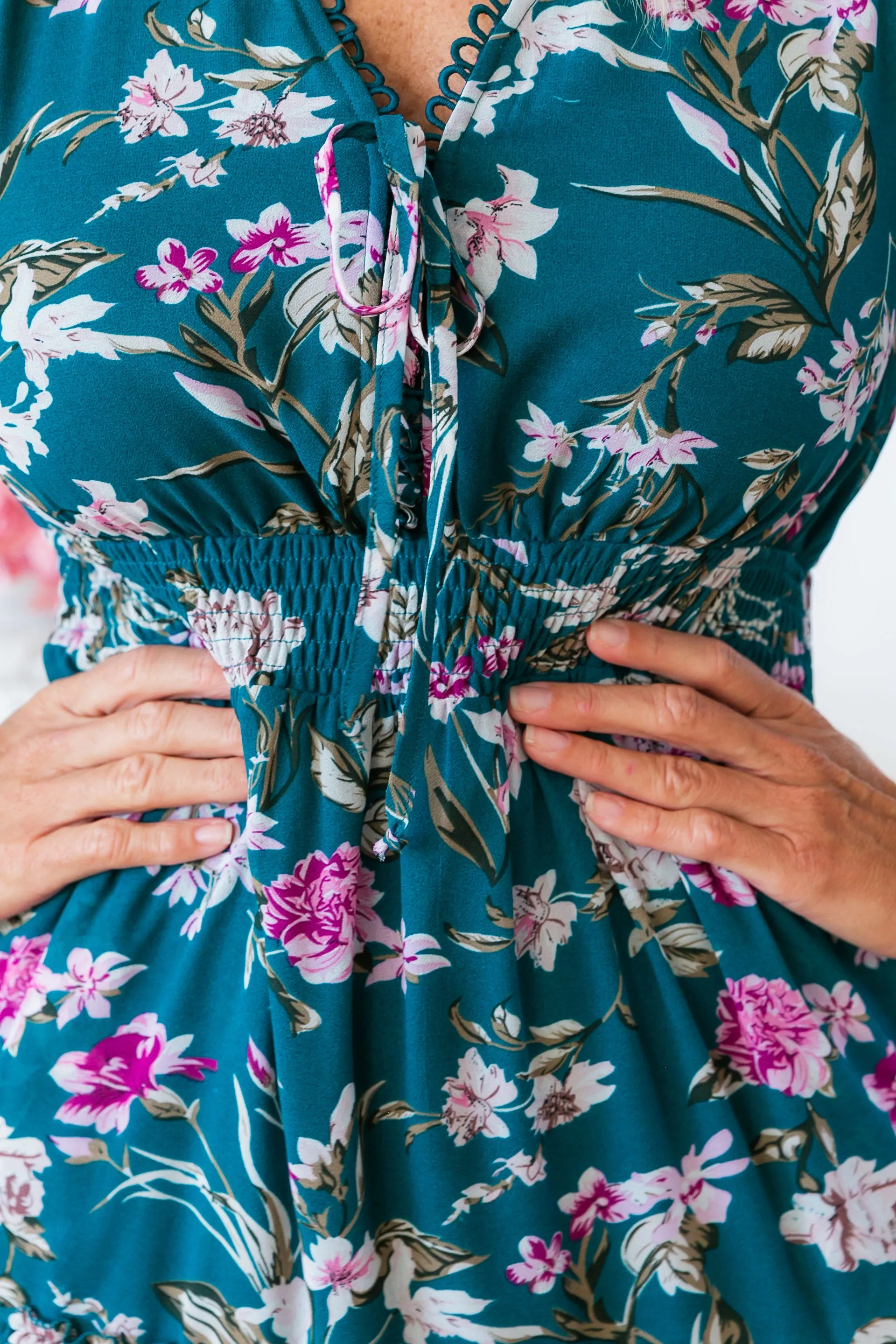 Yasmin Teal Floral Midi Dress