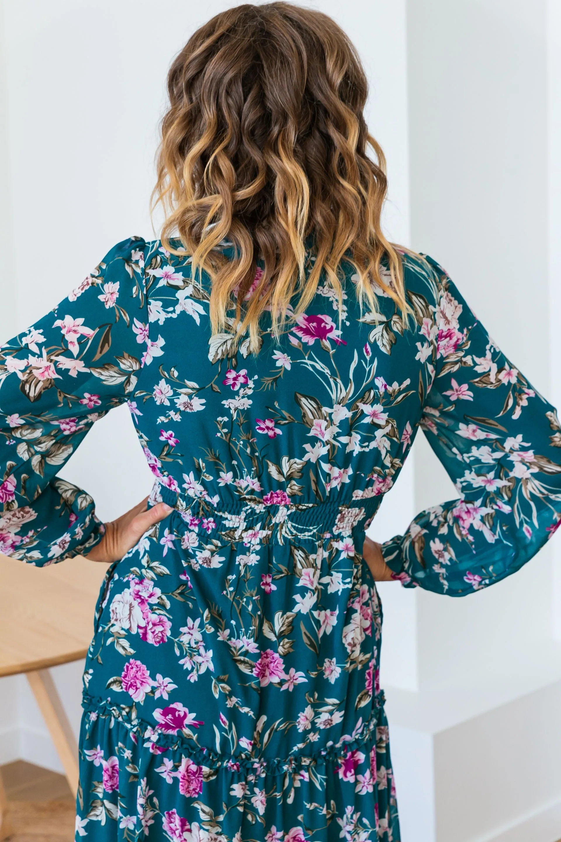 Yasmin Teal Floral Midi Dress