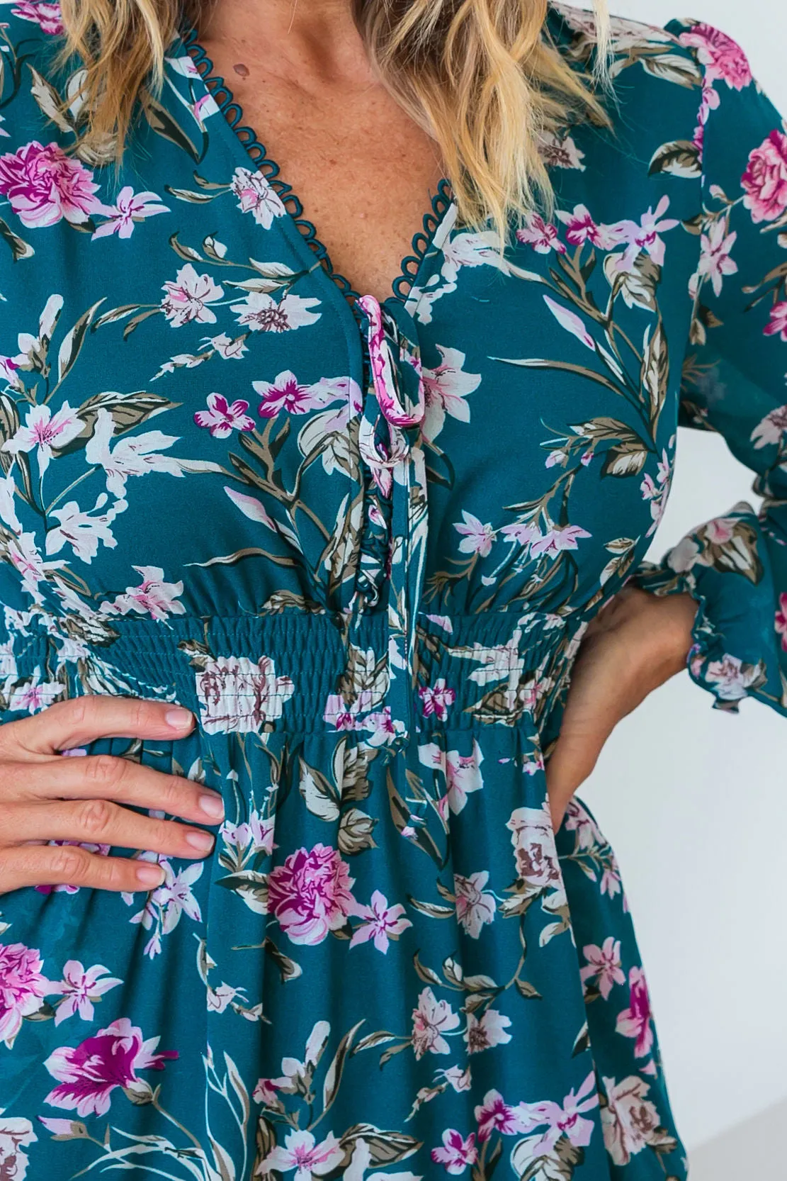 Yasmin Teal Floral Midi Dress