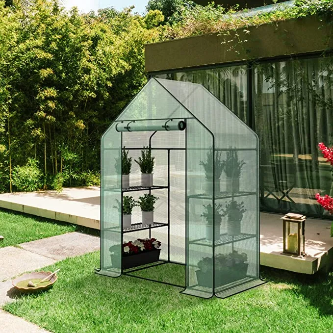 ZENY™ Mini Walk-in Greenhouse 3 Tier 6 Shelves with PE Cover and Roll-Up Zipper Door