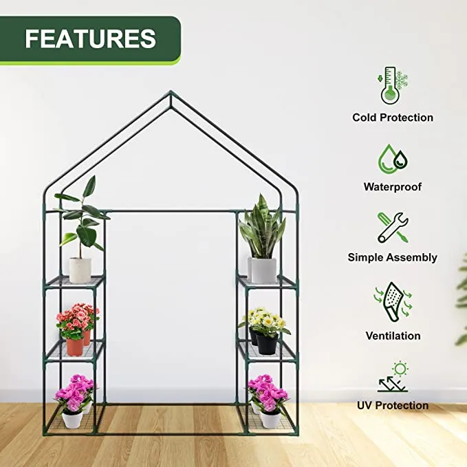 ZENY™ Mini Walk-in Greenhouse 3 Tier 6 Shelves with PE Cover and Roll-Up Zipper Door